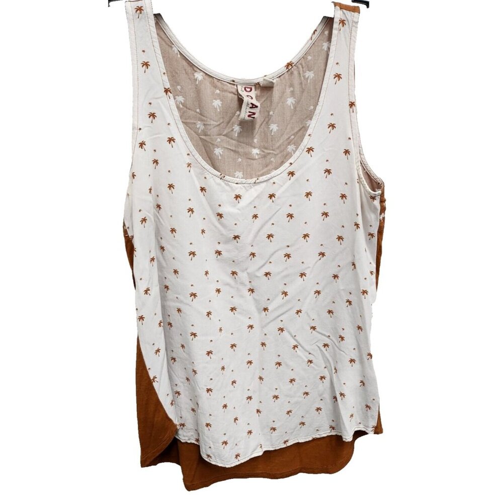 Anthropologie Dolan Tank Top Womens Small White Brown Palm Print BOHO‎ Beachy
